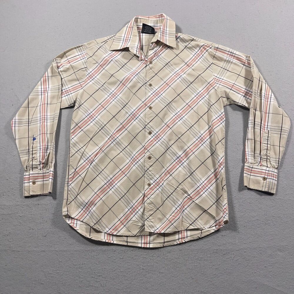 Vintage South Pole Shirt Men Large Diamond Plaid Collection Beige